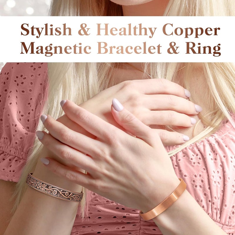 Mahnco Copper Bracelets for Women Men: Lymph Detox Magnetic Bracelet, 100% Pure Copper Bracelet with 6 Magnets 3500 Gauss - Copper Jewelry Gifts - Image 3
